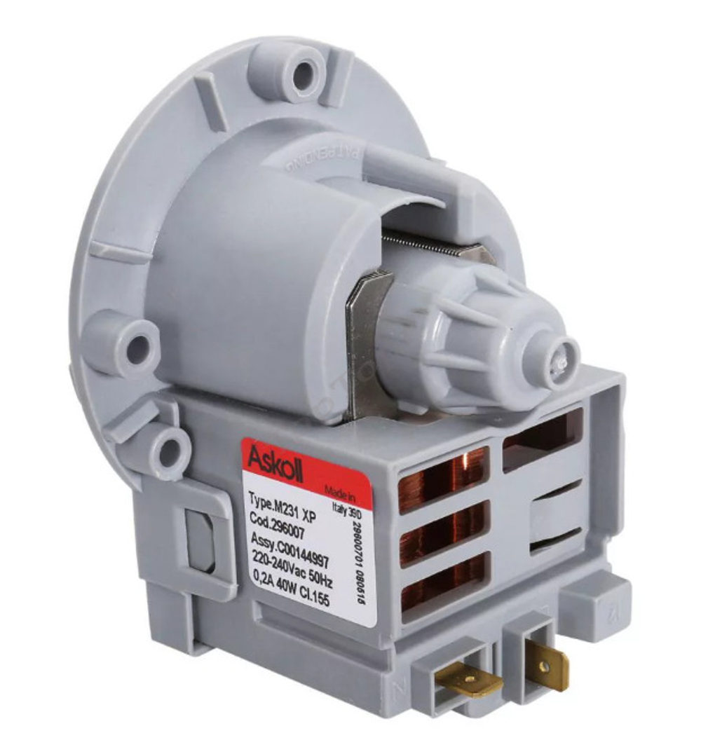 Насос сливной (помпа) Askoll 3 40w 3 винта медь клеммы сзади для стиральных машин PMP000UN С00144997, , PMP026UN, AV5416, 40Вт