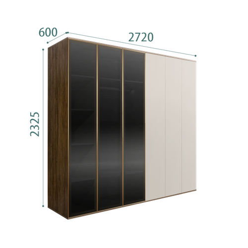 Шкаф 6-и дв. для платья и белья (3 двери стекло)