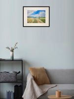 Картина акварельная в паспарту 30х40 см на стену для интерьера "Сельская дорога в Веребково"