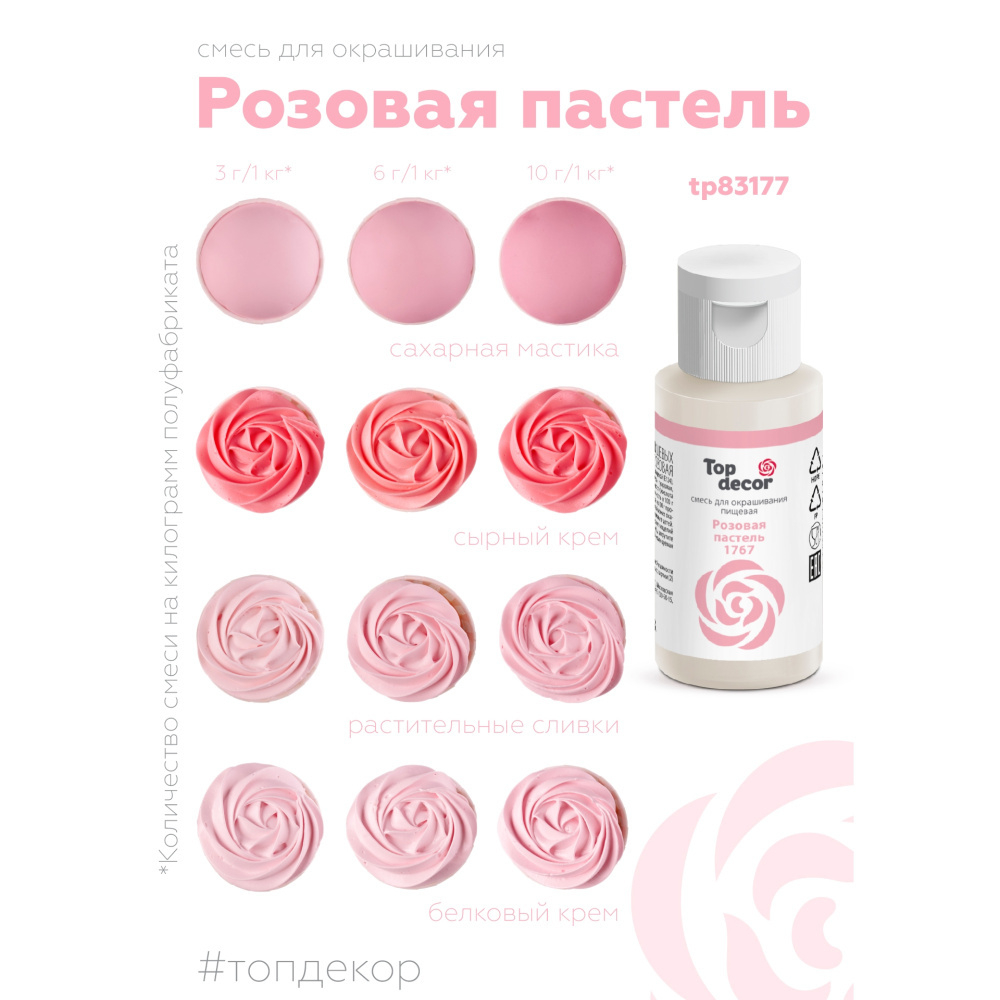 Пищевой краситель гелевый Top decor 1767 розовая пастель, 30 г