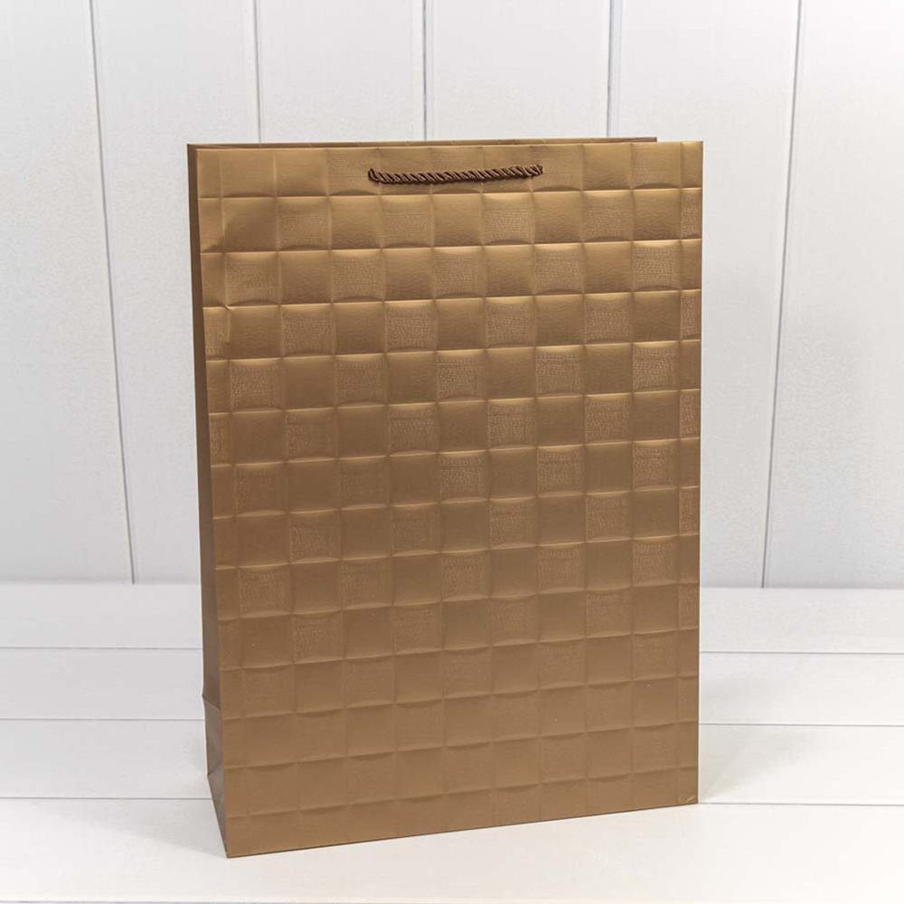 Пакет подарочный 31х41.5х12см Фигуры и узоры "Квадраты" (Бронзовый)