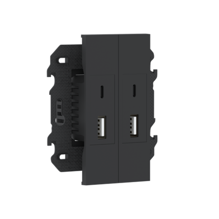 Зарядное устройство USB типа A+C+A+C,  ток до 2x3100мА,  в сборе с суппортом,  цвет чёрный матовый