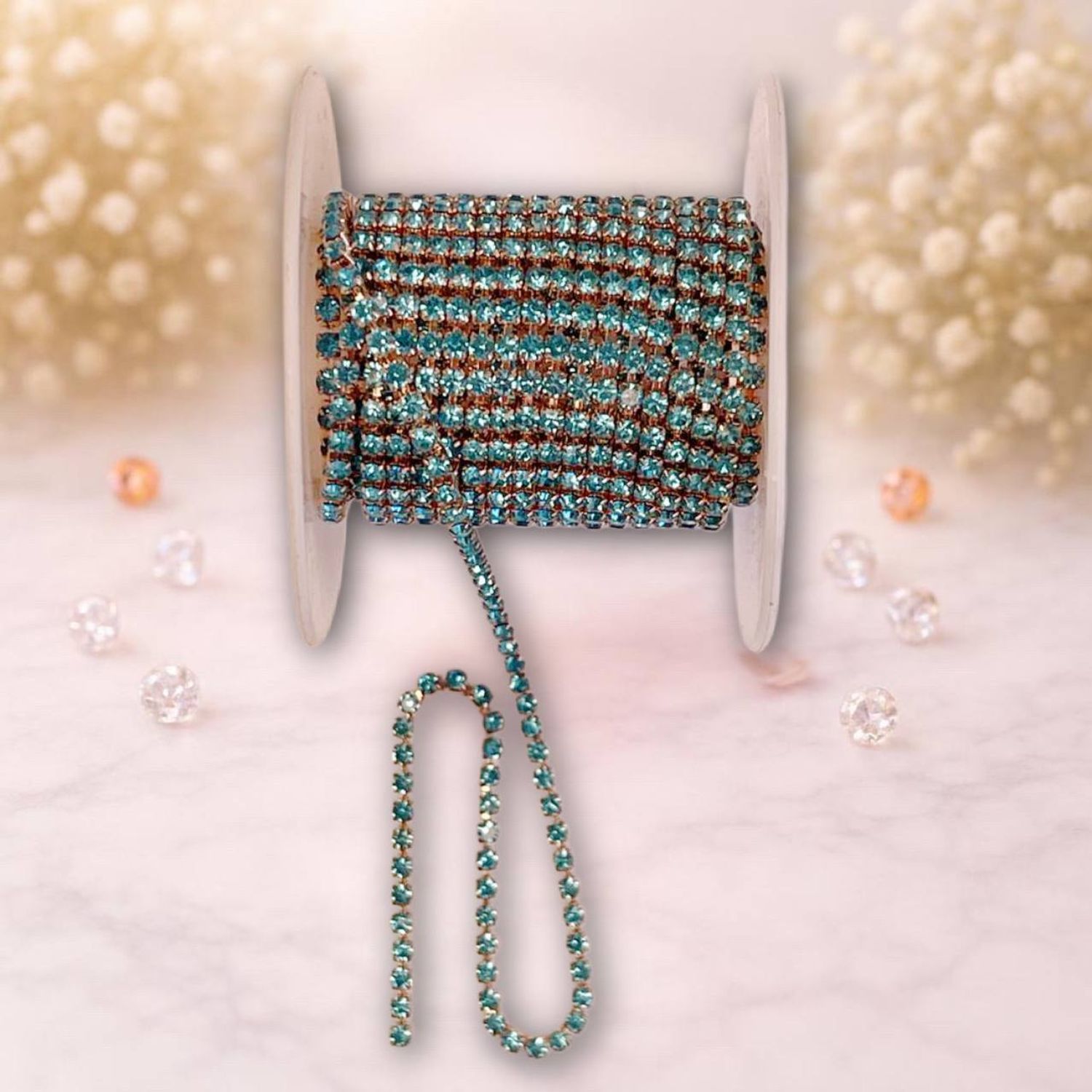 стразовая лента 2,5мм ,голубой-золото (1м)