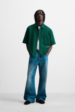 ZARA КУРТКА-РУБАШКА С ВЫШИВКОЙ, ЗЕЛЕНЫЙ