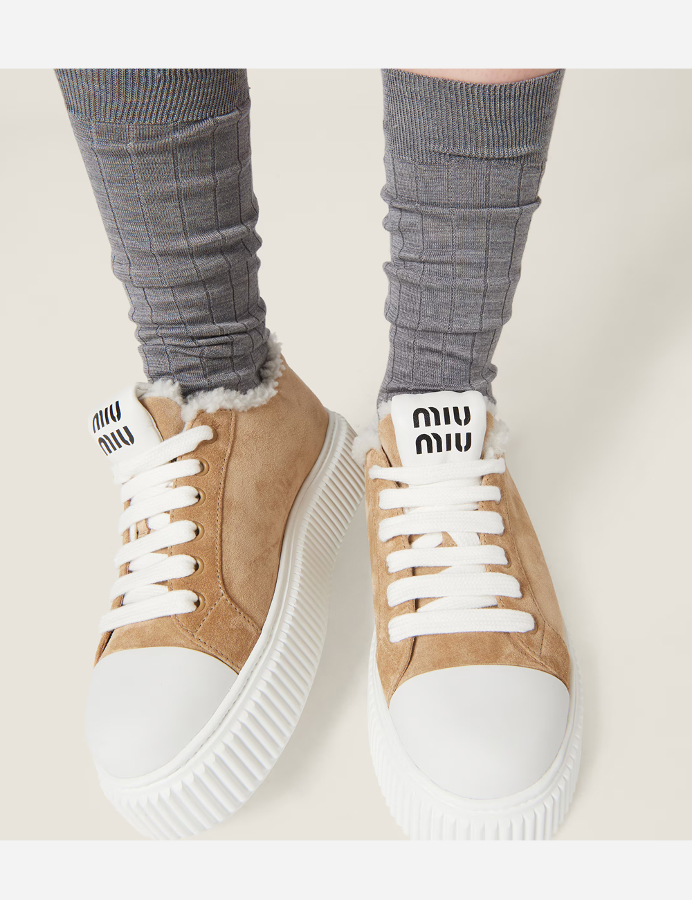 Miu Miu Ecru Suede Sneakers (5E986D_Z0G_F0379_F_005)