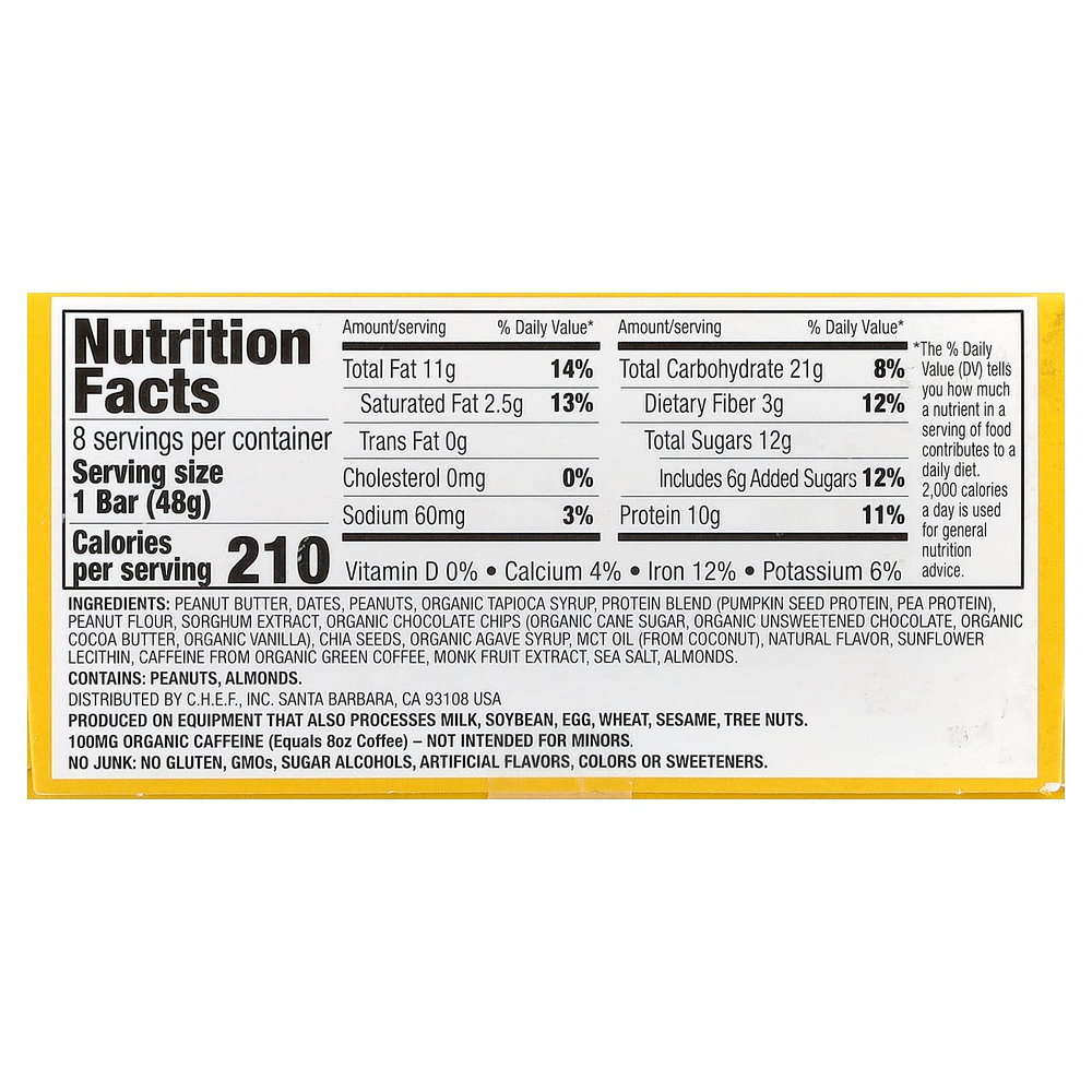 Quantum Energy Square, тёмный шоколад с арахисовой пастой, 8 энергетических батончиков по 48 г (1,69 унции)