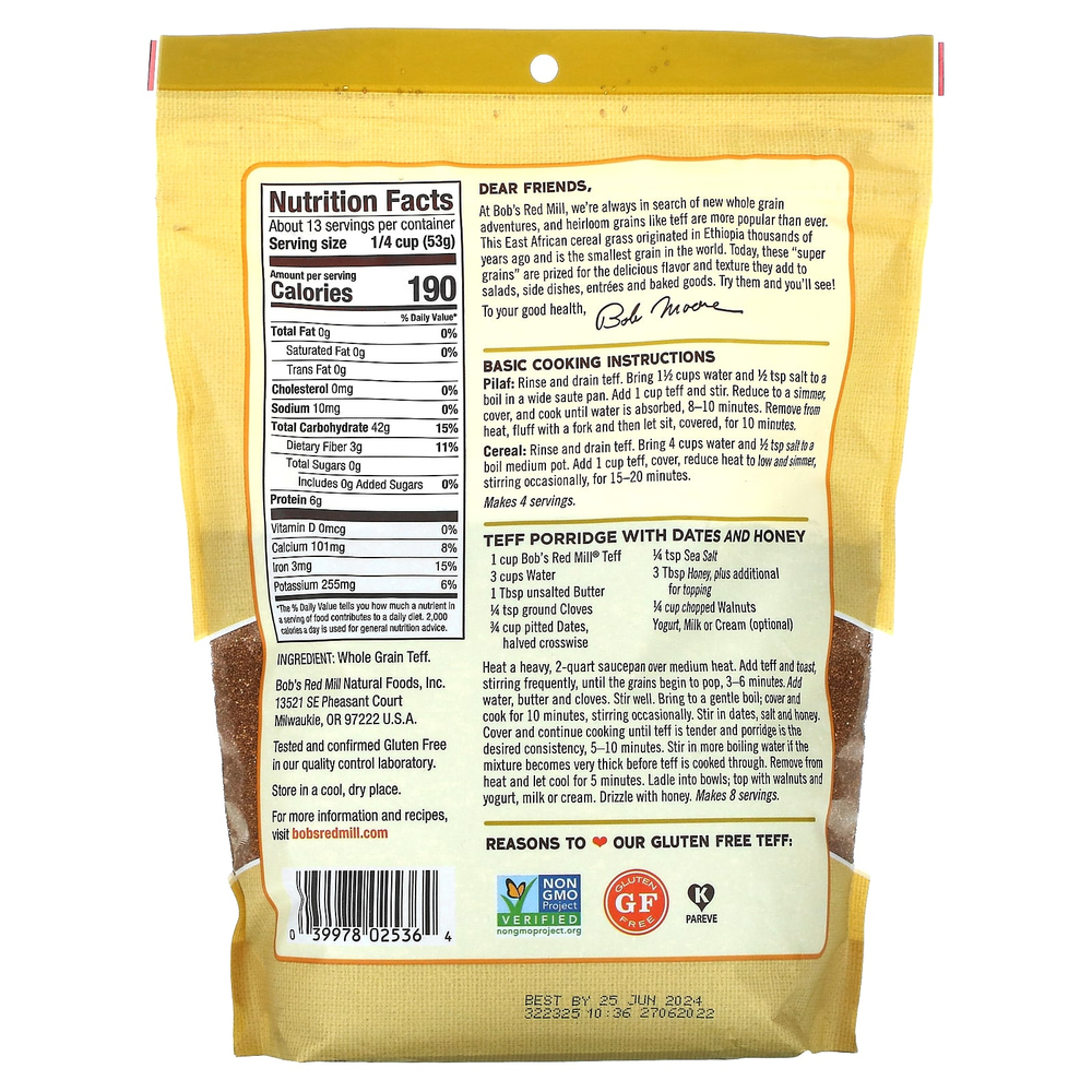Bob's Red Mill, тефф, цельное зерно, 680 г (24 унции)