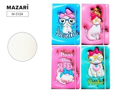 Блокнот 14.5х21см. 80л. клетка "Кошечки" объемные, обложка 7БЦ, 3D, плотность бумаги 70 г/м2, ассорт