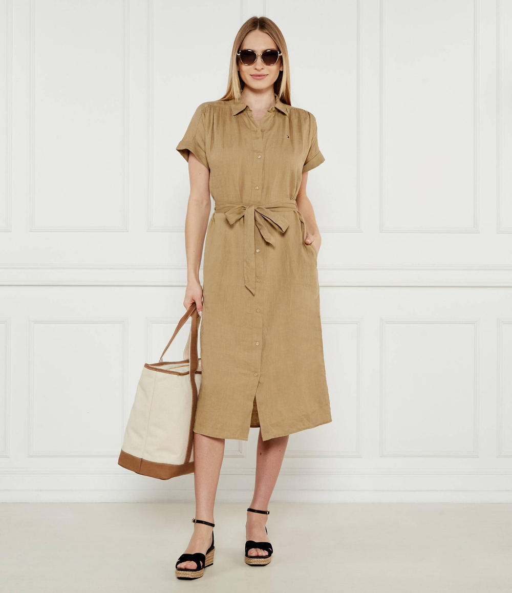 Льняное платье с ремешком Tommy Hilfiger - бежевый(WW0WW44653)