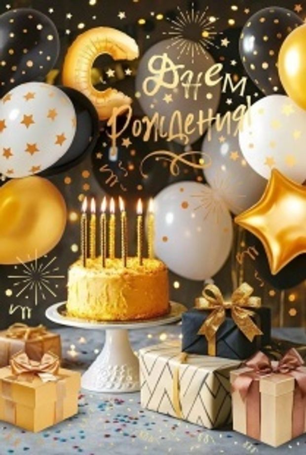 Открытка с конвертом для денег, С Днем Рождения! (торт со свечками), Металлик, 12,2*18,2 см