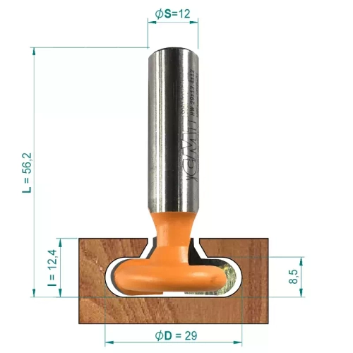 Фреза концевая пазовая Т-образная HW Z2 S=12 D=11x5/29x8.5 R=4.25 RH CMT S950.02945