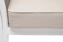 "Касабланка" диван 2-местный плетеный из роупа, каркас алюминий белый муар, роуп бежевый 20мм, ткань бежевая 15052