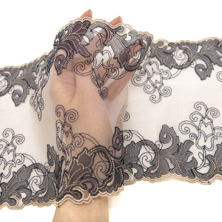 Вышивка на сетке (эластичная) СИНИЙ/ПЕРСИКОВЫЙ, 17,5см