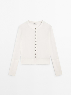 Massimo Dutti Кардиган из тонкой хлопчатобумажной смеси, натуральный