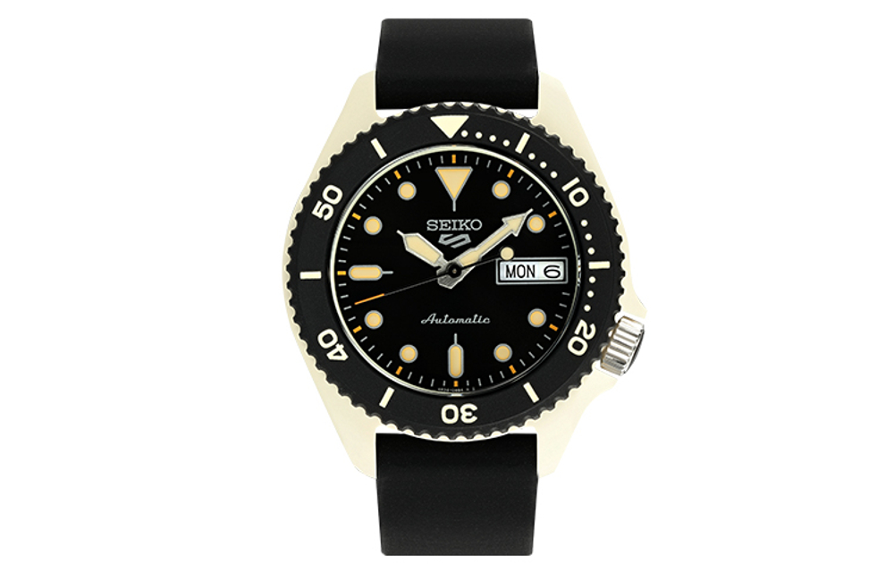 SEIKO SEIKO5 Mechanical Movement Silicone Strap Watch Unisex Black SRPG79K1