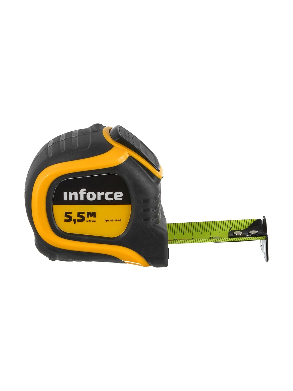 Измерительная рулетка с нейлоновым ярким покрытием и магнитным зацепом 5.5x27мм Inforce 06-11-48