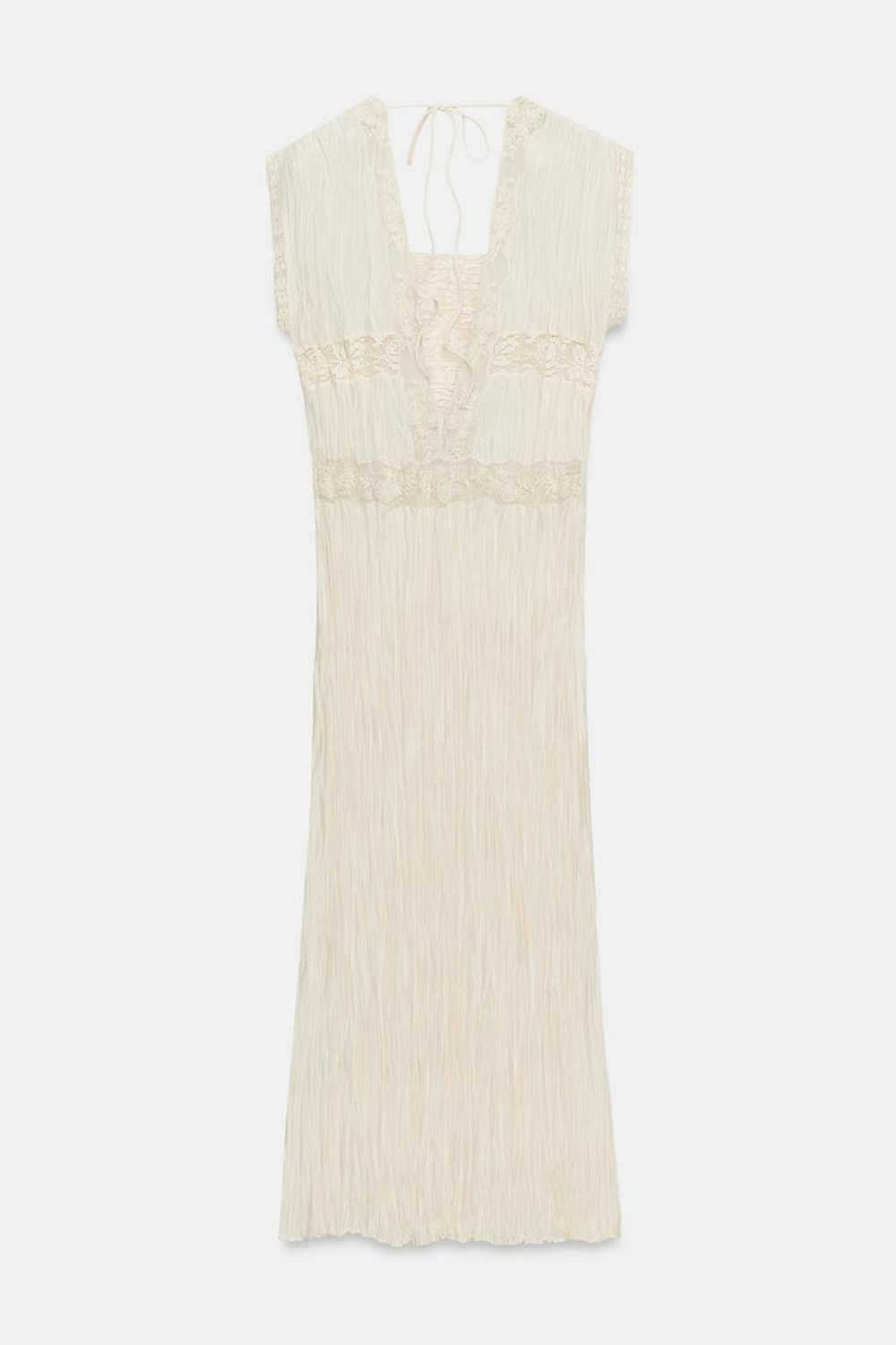 ZARA ПЛАТЬЕ ПЛИССЕ С КРУЖЕВОМ — ZW COLLECTION, ЭКРЮ