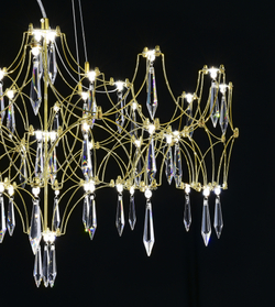 Подвесная люстра светодиодная с пультом и хрустальными подвесками Asfour MyFar Ileria MR2652-57P-76AP