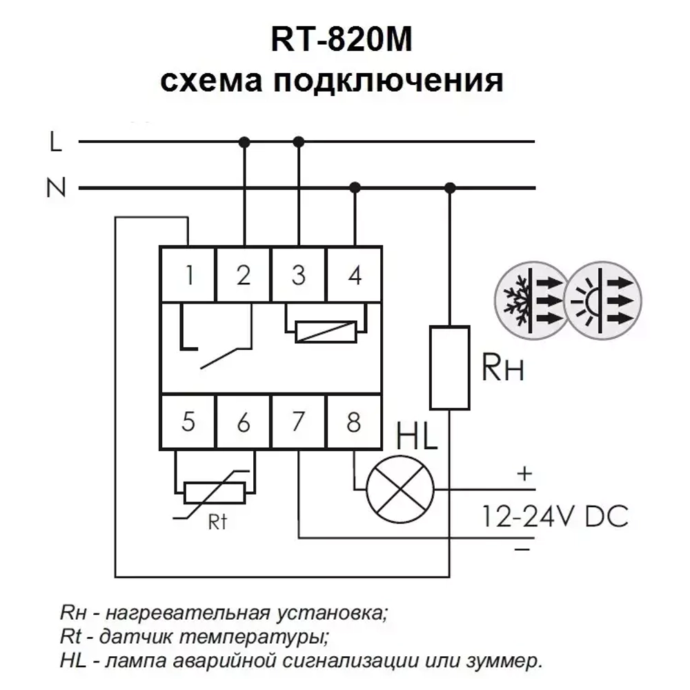 Реле контроля температуры RT-820M 16А 24-264В DC/30-264В AC 1Z IP20 (от -30 до +140 град.C; микропроцессорный; многофункц.; цифровая индикация; выносной датчик с термоус. проводом)