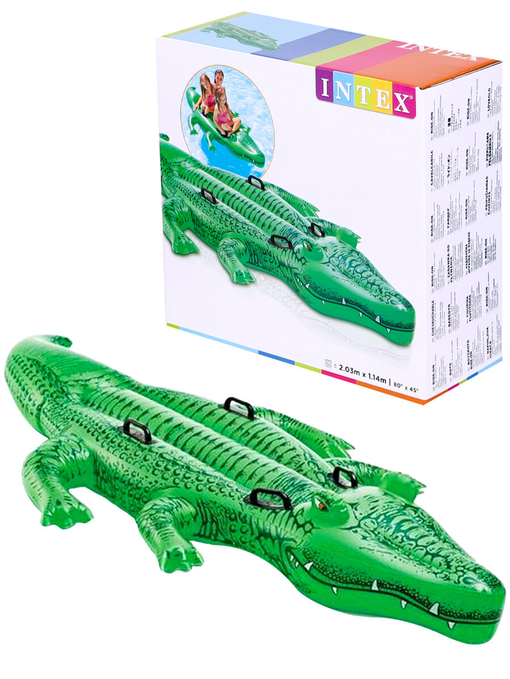Надувная игрушка для плавания Крокодил 203х114 см Intex 58562, плот наездник матрас двухместный большой с ручками