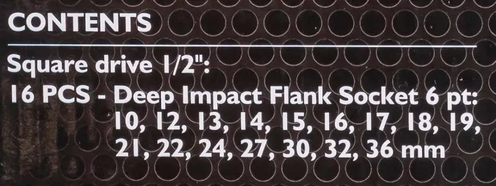 Набор головок ударных глубоких 16пр.,1/2''6гр.(10,12-19,21,22,24,27,30,32,36мм), в металлическом кейсе JCB JCB-4167-5MPB