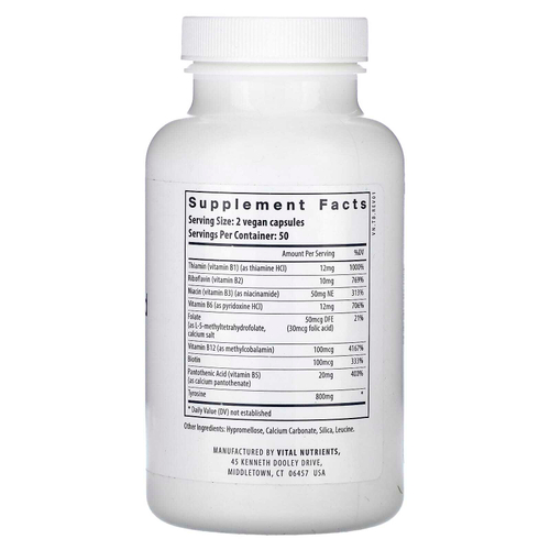 Vital Nutrients, тирозин и витамины группы B, 100 растительных капсул