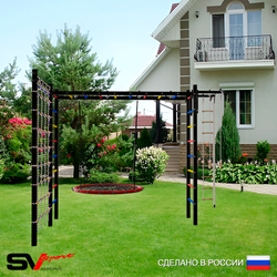 Уличная шведская стенка Sv Sport рукоход с комплектом турник прямой У5224.1 (Турник/Гнездо 100см/Канат/кольца/лестница/Сетка)