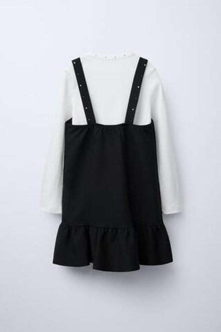 ZARA САРАФАН С ЗАКЛЕПКАМИ И КОНТРАСТНЫМ ТОПОМ В РУБЧИК, ЧЕРНЫЙ