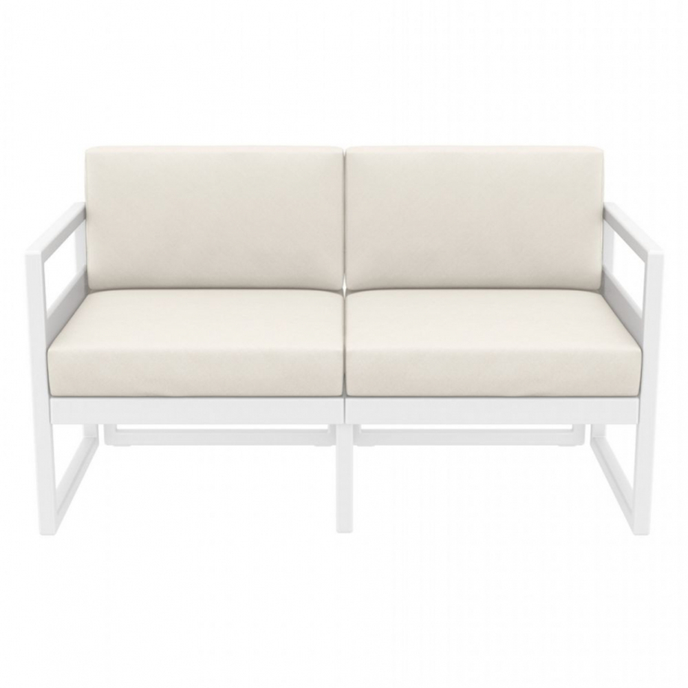 Диван пластиковый двухместный с подушками Siesta Contract Mykonos, белый, бежевый