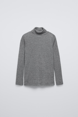 ZARA ТОП ИЗ СМЕСОВОЙ ШЕРСТИ С ВЫСОКИМ ВОРОТНИКОМ, СЕРЫЙ С МЕЛАНЖЕВЫМ ЭФФЕКТОМ