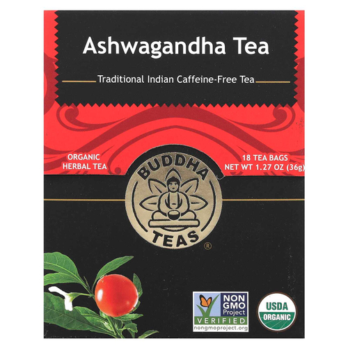 Buddha Teas, органический травяной чай, ашваганда, 18 чайных пакетиков, 36 г (1,27 унции)