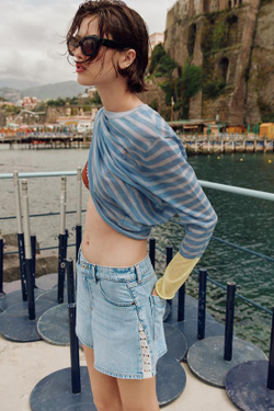 ZARA ШОРТЫ Z1975 С ВЯЗАНЫМИ ДЕТАЛЯМИ, ВЫЦВЕТШИЙ СИНИЙ