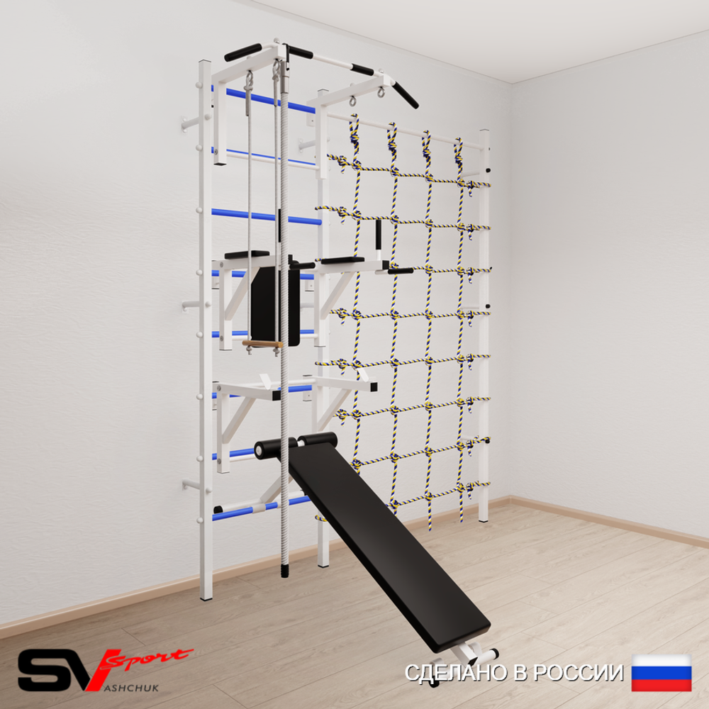 Шведская стенка Sv Sport усиленная 6960 (Турник стандарт/Брусья/Стойка/Скамья/Канат/Трапеция/Канатный лаз)