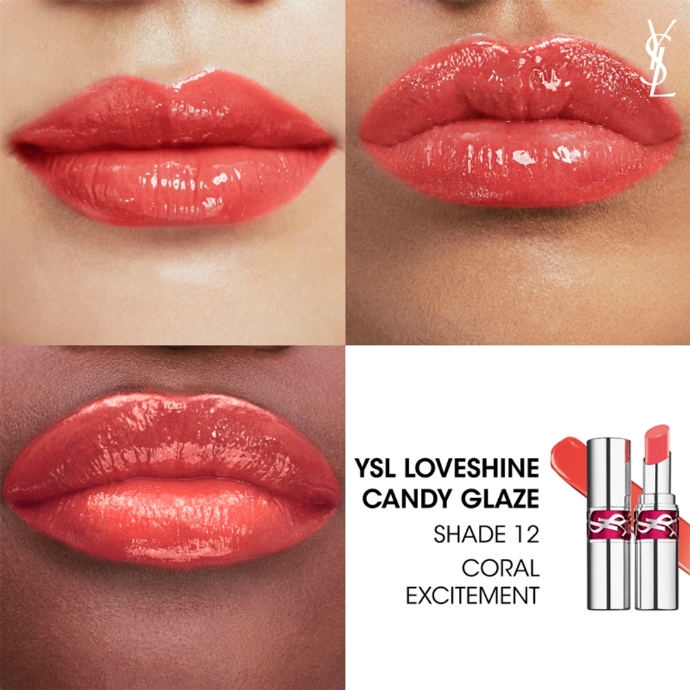 Yves Saint Laurent Loveshine Candy Glaze - Увлажняющий блеск для губ для женщин 12 Coral Excitement, 3 g