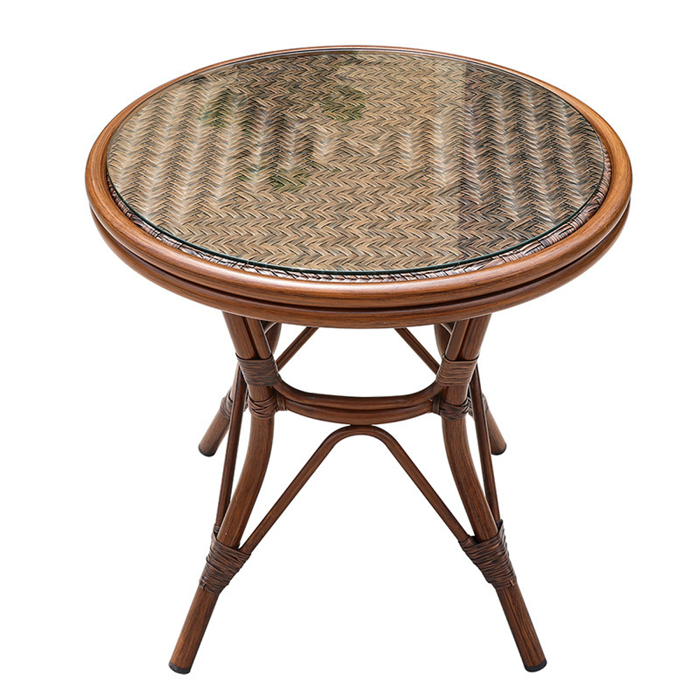 Кофейный гарнитур мебели из литого алюминия Стол круглый из искусственного ротанга D60 БАМБУК  + 2 Кресел  БАМБУК-3