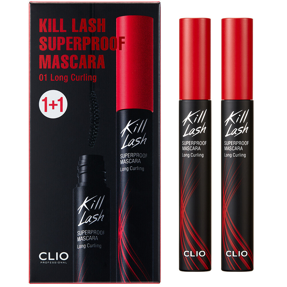 CLIO Kill Lash Superproof Mascara 01 Long Curling Суперстойкая удлиняющая тушь для ресниц 1+1