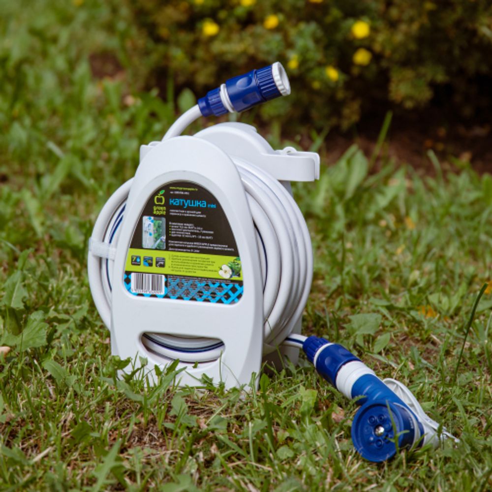 GWHR6-051 GREEN APPLE Катушка компактная (mini) с ручкой + шланг 9,5 мм х 10 м с пластик. пис | GREEN APPLE