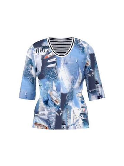 Marc Cain Футболка в рубчик с принтом