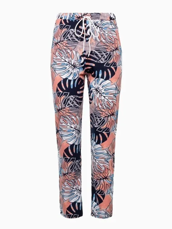 Брюки женские с принтом, цвет белый/розовый, размер 52