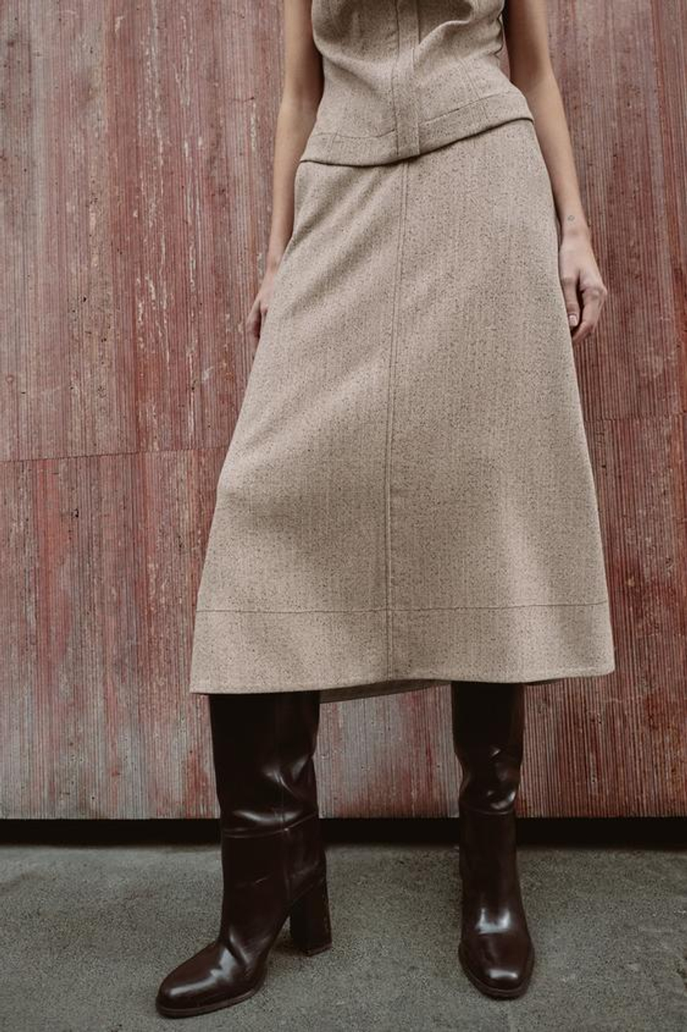 ZARA ЮБКА-МИДИ, РЫЖЕВАТО-КОРИЧНЕВЫЙ