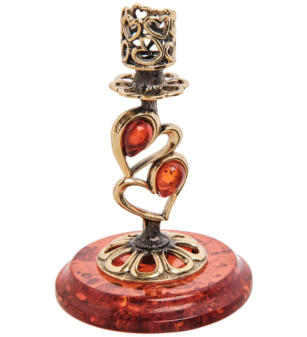 AM-2948 Подсвечник «Сердце» (латунь, янтарь)