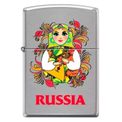 Зажигалка Zippo 200 Русская Матрешка, Brushed Chrome