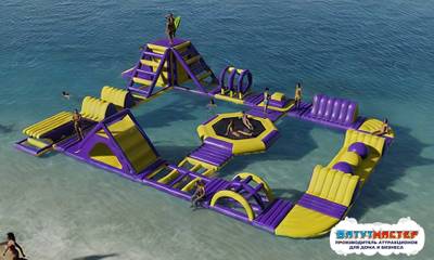 Коммерческий надувной аквапарк на воде «Фиолетовое лето» 25×15×5 м