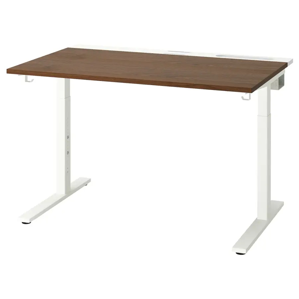 Письменный стол с регулировкой по высоте - IKEA MITTZON/МИТТЗОН ИКЕА, 120х80х65-85 см, белый/коричневый