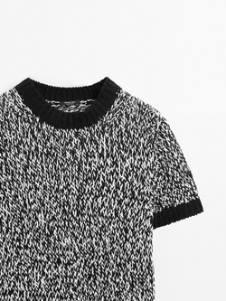 Massimo Dutti Свитер в рубчик с короткими рукавами, черный