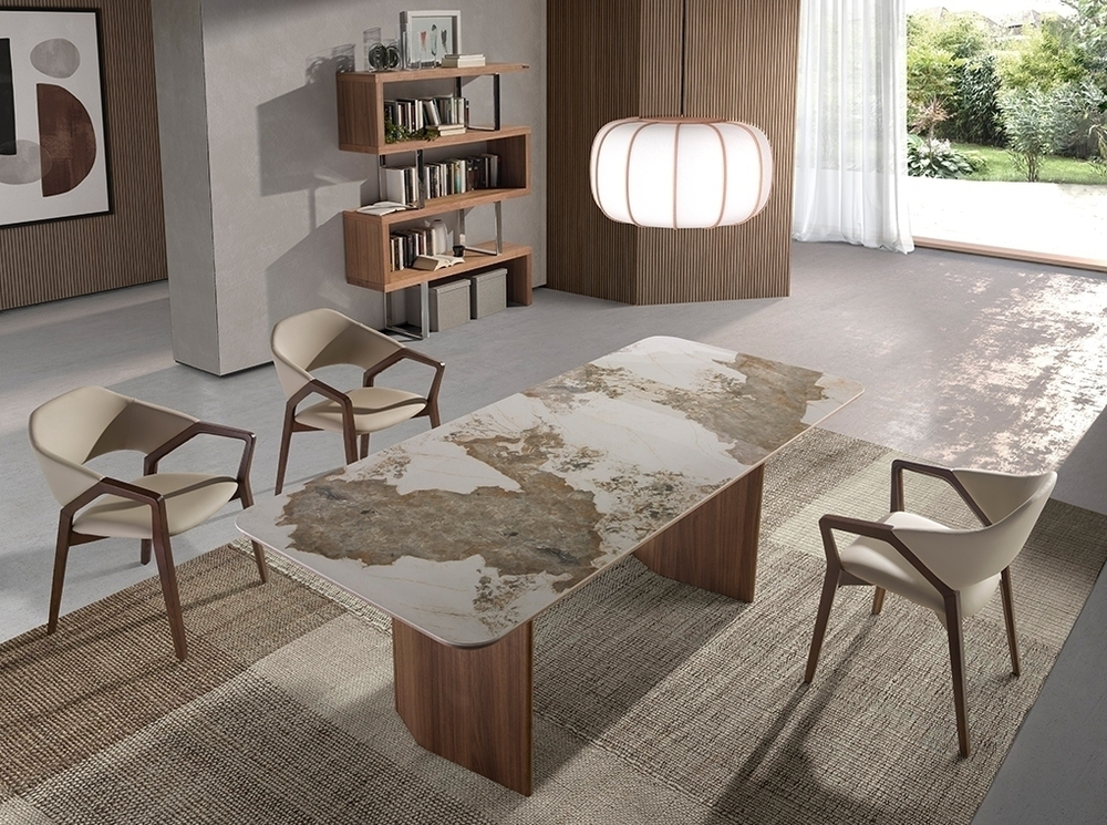 Обеденный стол 1129/437-T из мраморной керамики и ореха