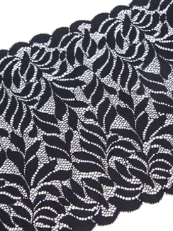 03-260 Кружево эластичное 20 см, листочки, черный 170