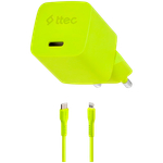 ttec SmartCharger GAN 20W PD Travel Fast Charger + USB-C - Lightning Cable 120cm, Neon Yellow