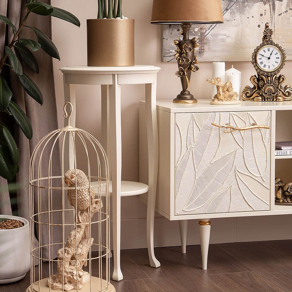 Тумба под ТВ Арт Колор leaves 117см Классик Голд Кремовый белый