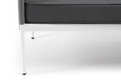 "Канны" диван 3-местный плетеный из роупа, каркас алюминий белый муар, роуп светло-серый круглый, ткань серая 017